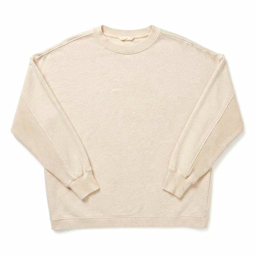Aerie Women's Fleece Crew Neck Pullover Logo Sweatshirt Beige Size XS